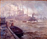 Albert Wenk, 1863-1934,
Hamburger Hafen, 
Öl/Lwd., 100x120 cm