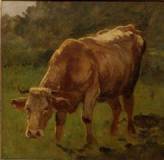 Anton Braith, 1836-1905,
Kuh auf derWiese,
Öl/Lwd., 36x35 cm