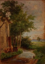 Ludwig Gebhardt, 1830-1908,
verträumtes Haus,
Öl/Karton, 27x19 cm
