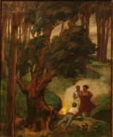 Fritz Erler, 1868-1940,
Feuer im Wald,
Öl/Lwd., 61x49 cm